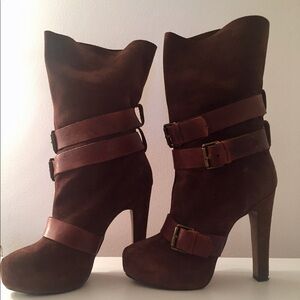 ALDO Women's Brown Leather Booties w/ buckles Sz 8